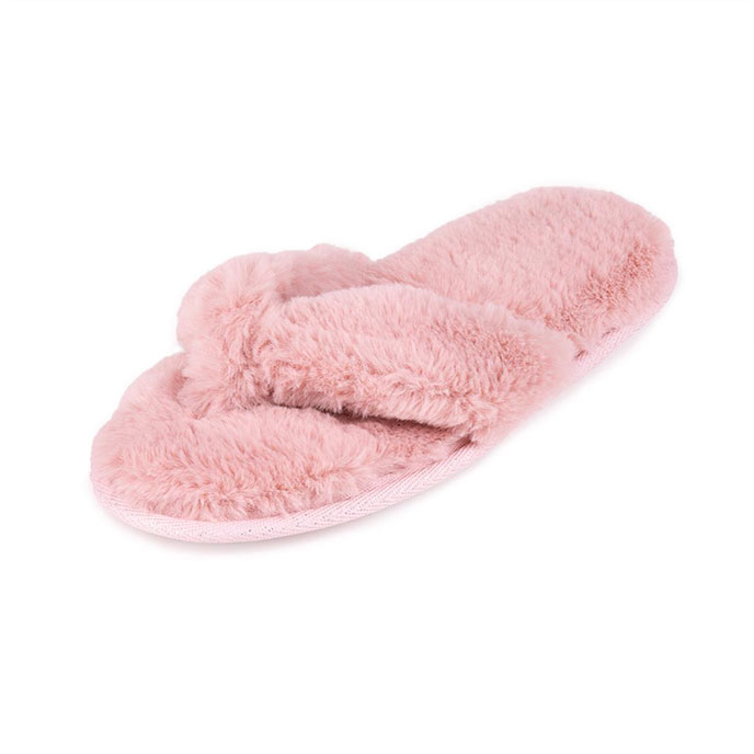 Isotoner Ladies Fluffy Toe Post Slippers Dusky Pink Extra Image 1